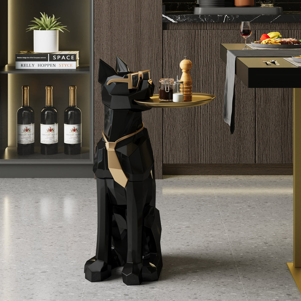HMR - Dog Sculpture Resin Side Table with Tray Top & Tissue Box