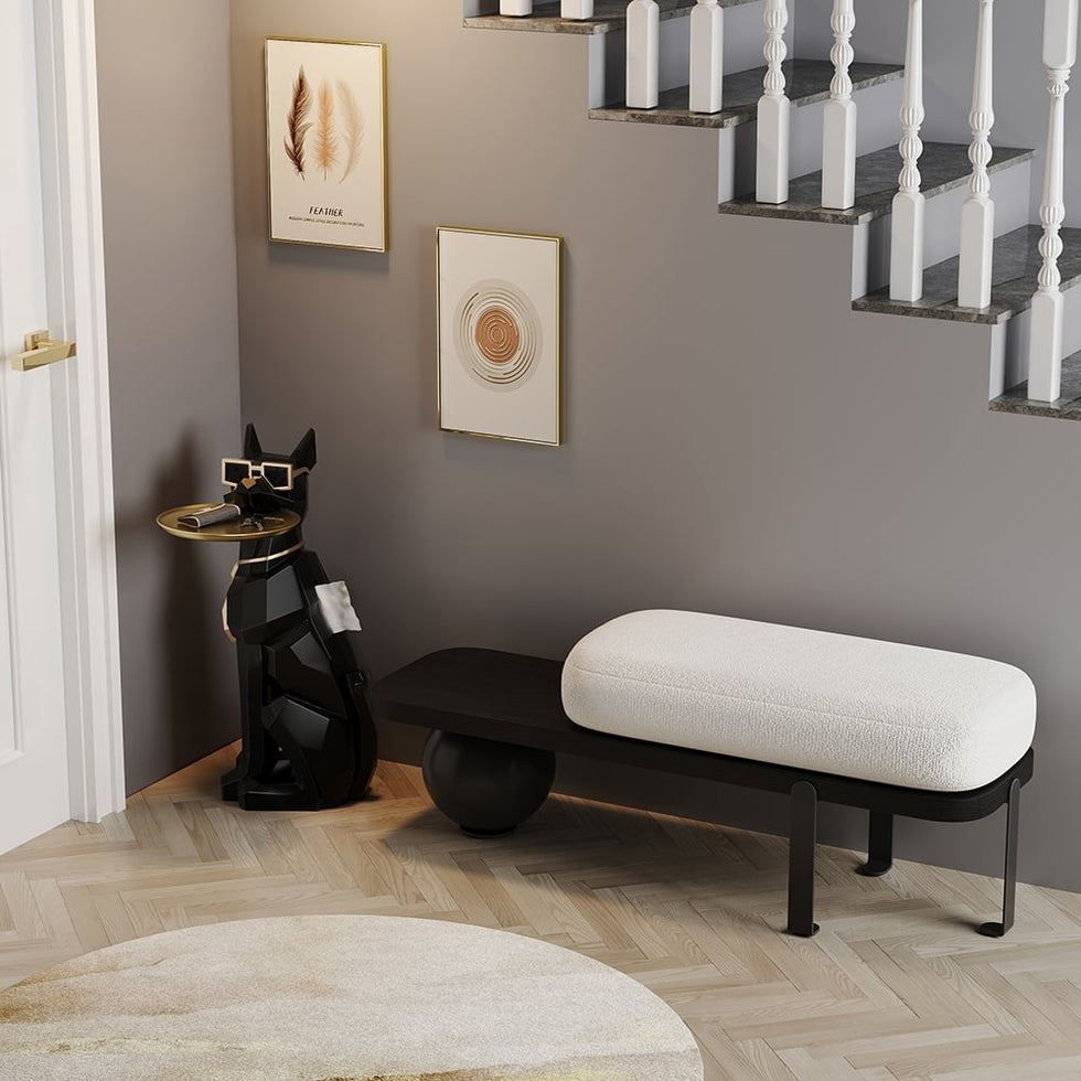 HMR - Dog Sculpture Resin Side Table with Tray Top & Tissue Box