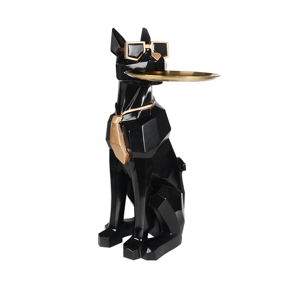 HMR - Dog Sculpture Resin Side Table with Tray Top & Tissue Box