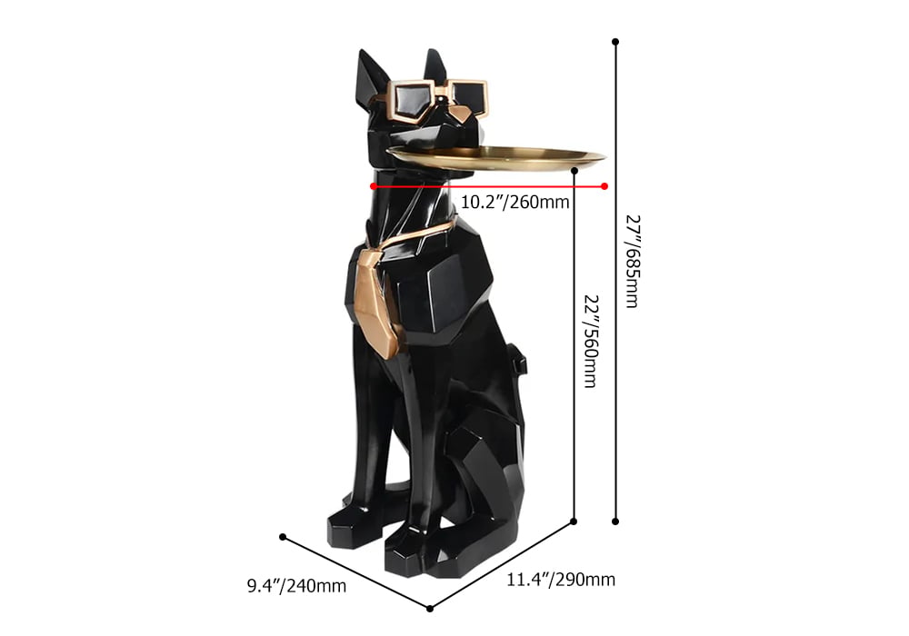 HMR - Dog Sculpture Resin Side Table with Tray Top & Tissue Box