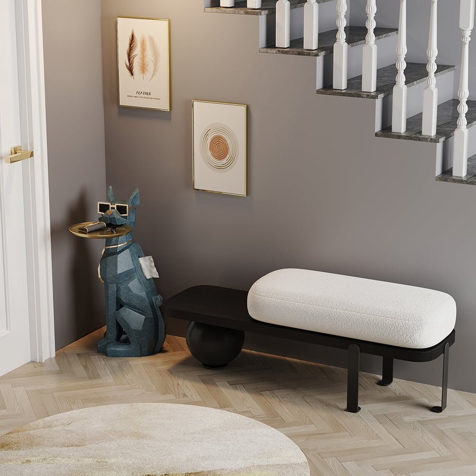 HMR - Dog Sculpture Resin Side Table with Tray Top & Tissue Box