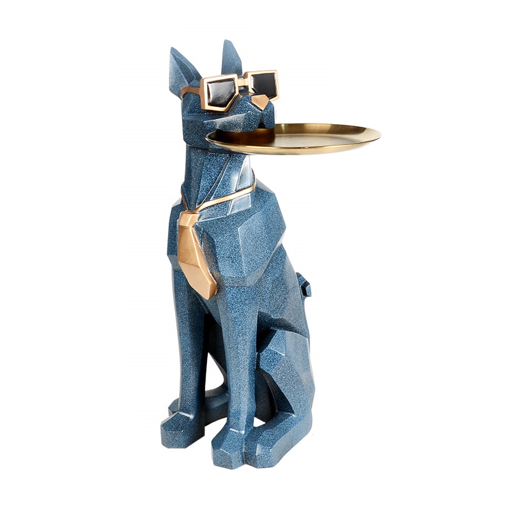 HMR - Dog Sculpture Resin Side Table with Tray Top & Tissue Box