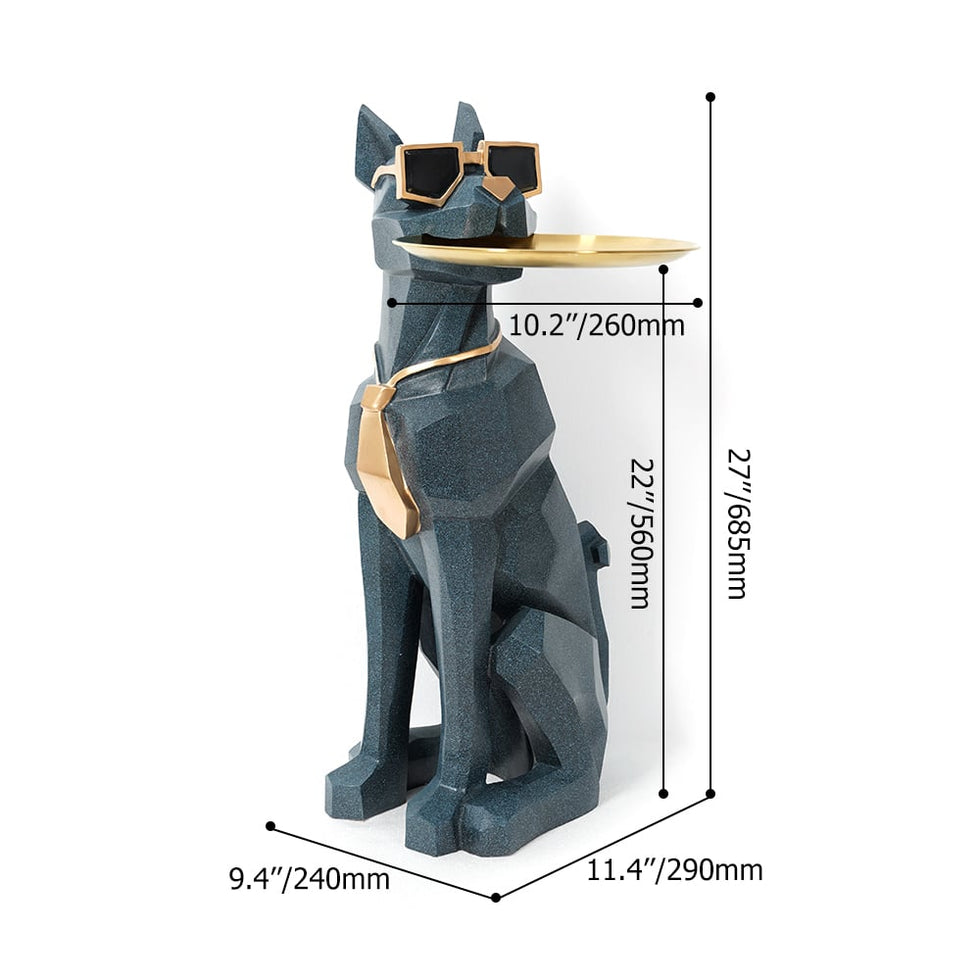 HMR - Dog Sculpture Resin Side Table with Tray Top & Tissue Box