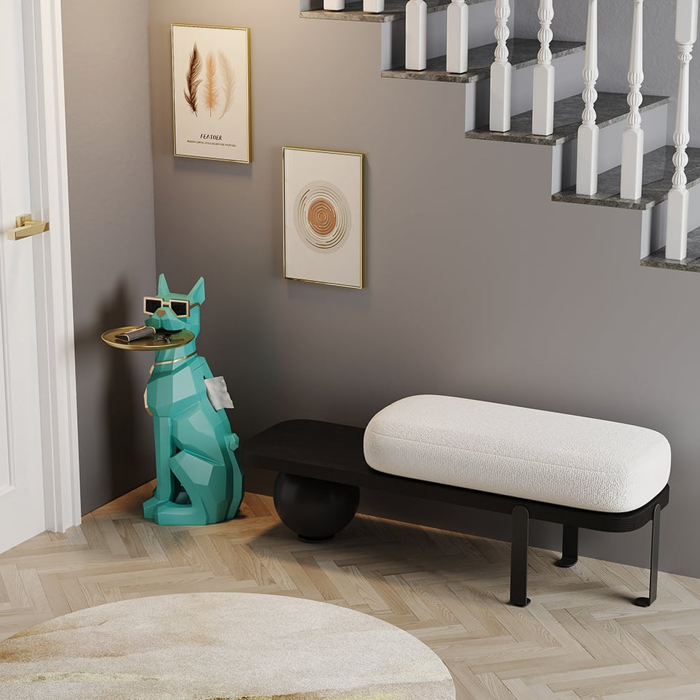 HMR - Dog Sculpture Resin Side Table with Tray Top & Tissue Box