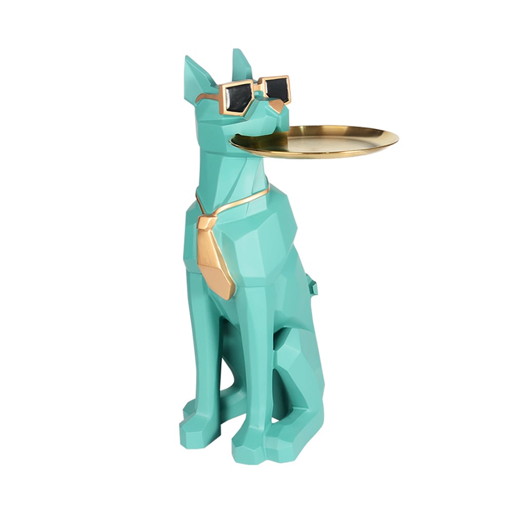 HMR - Dog Sculpture Resin Side Table with Tray Top & Tissue Box