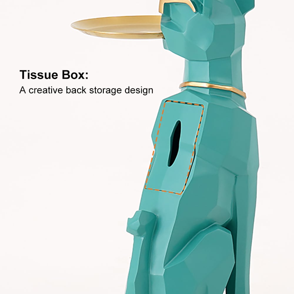 HMR - Dog Sculpture Resin Side Table with Tray Top & Tissue Box