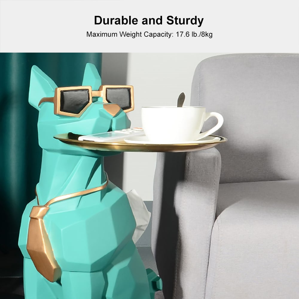 HMR - Dog Sculpture Resin Side Table with Tray Top & Tissue Box