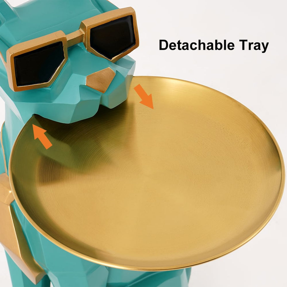 HMR - Dog Sculpture Resin Side Table with Tray Top & Tissue Box