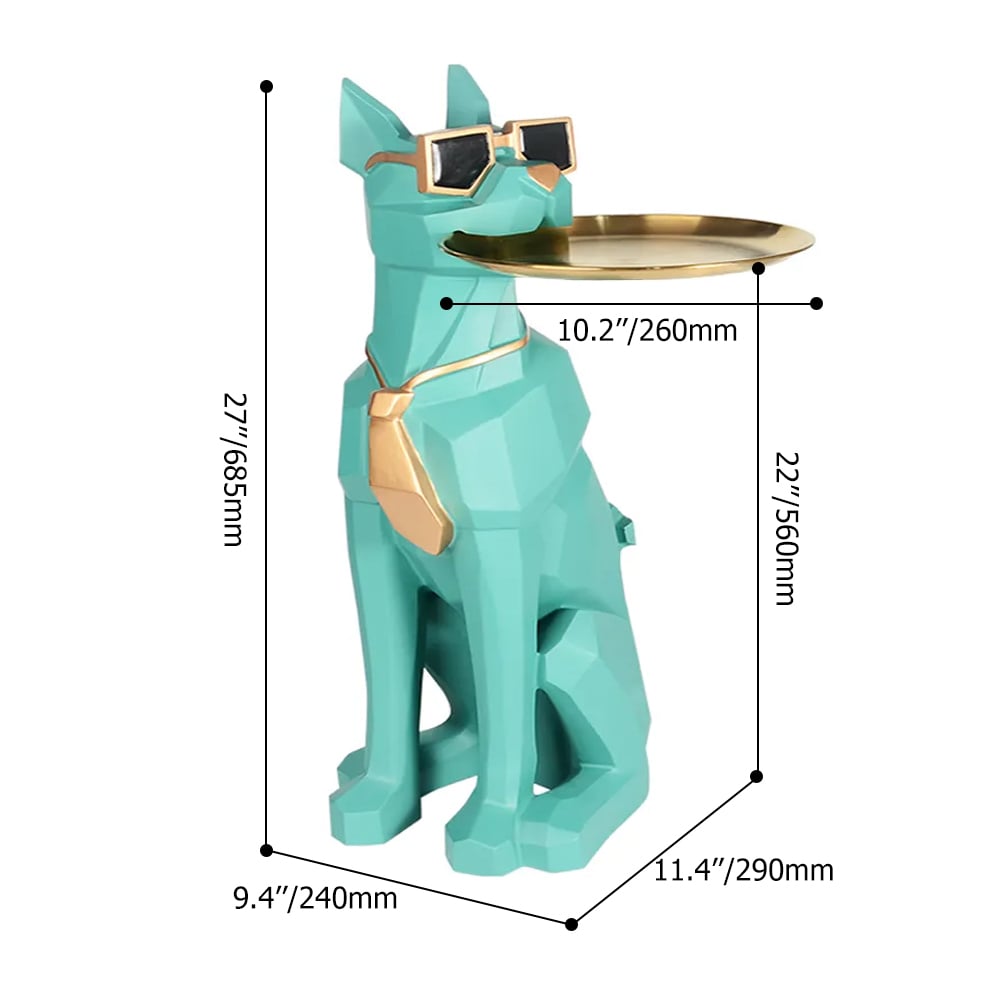 HMR - Dog Sculpture Resin Side Table with Tray Top & Tissue Box