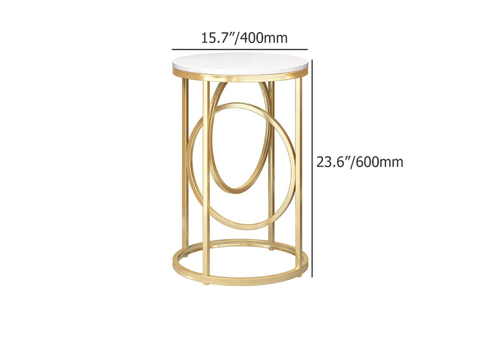 HMR - End Table Marble Top Side Table Metal in White