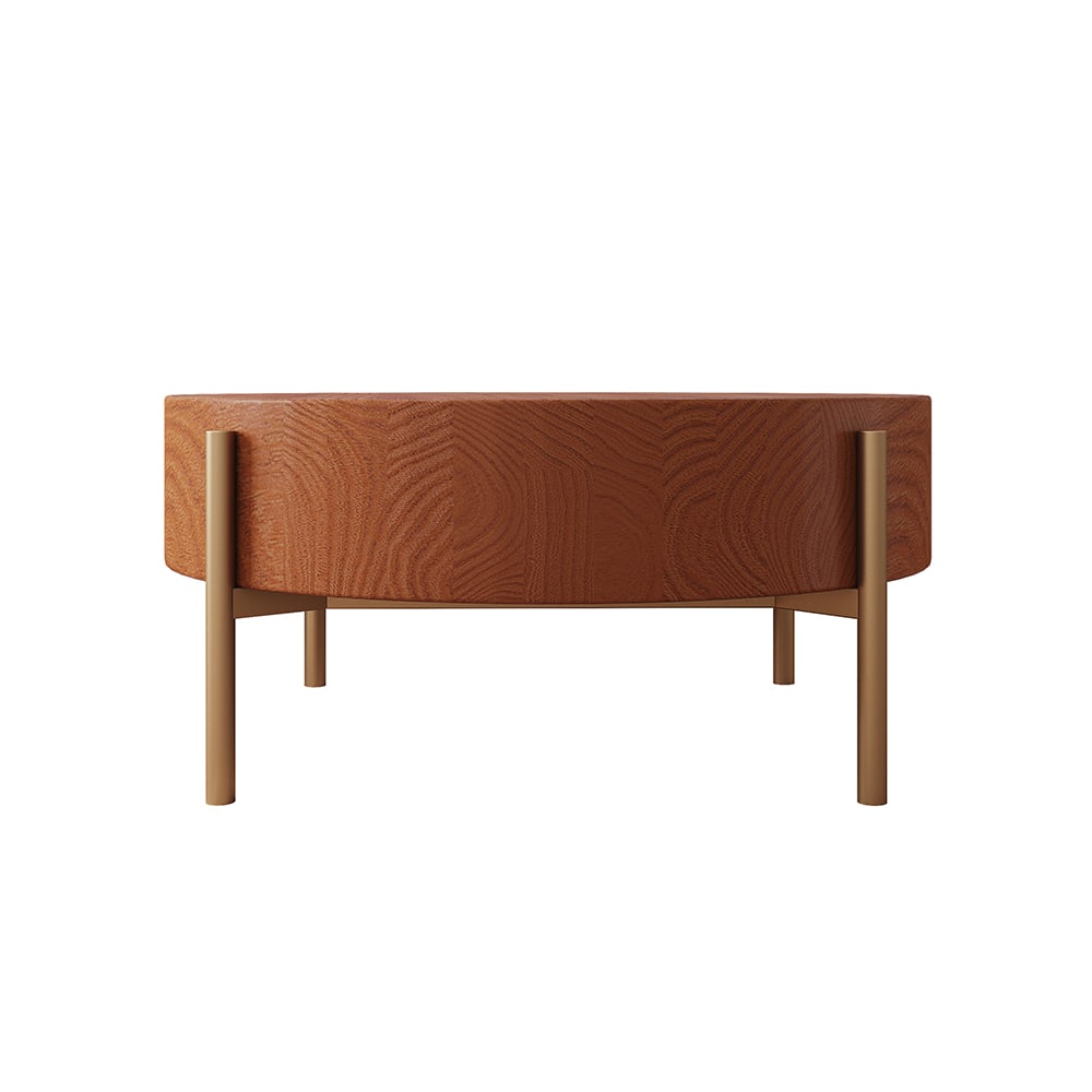 HMR - Retro Round Coffee Table with Metal Legs in Wood