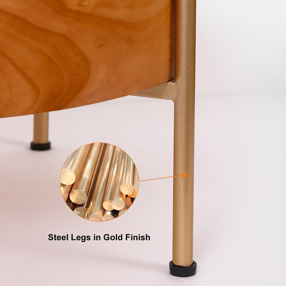 HMR - Retro Round Coffee Table with Metal Legs in Wood