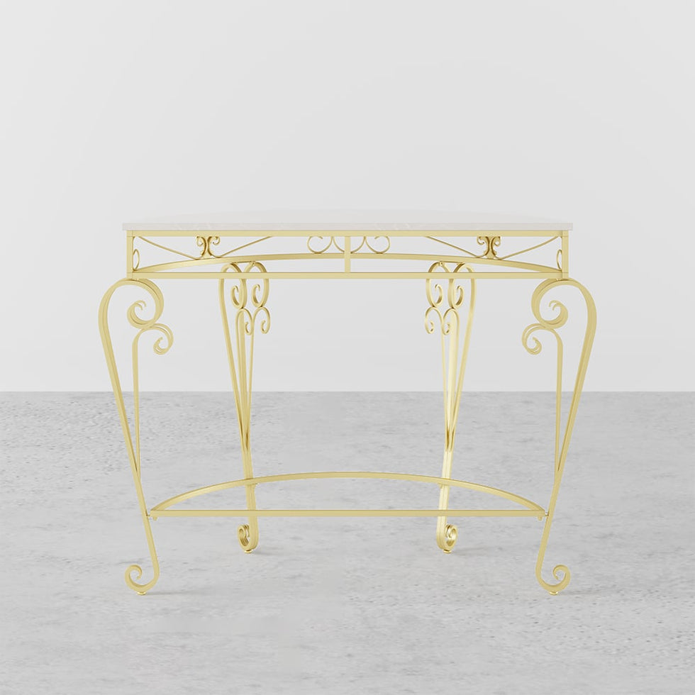 HMR - Modern Metal Console Table with Classical Frame in Gold
