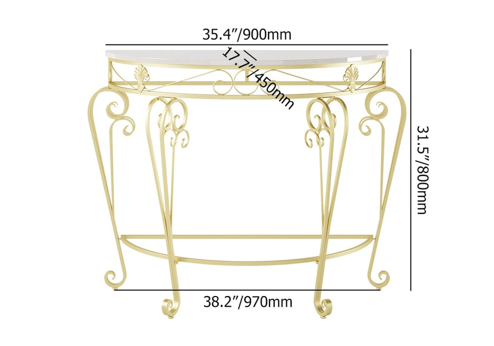 HMR - Modern Metal Console Table with Classical Frame in Gold