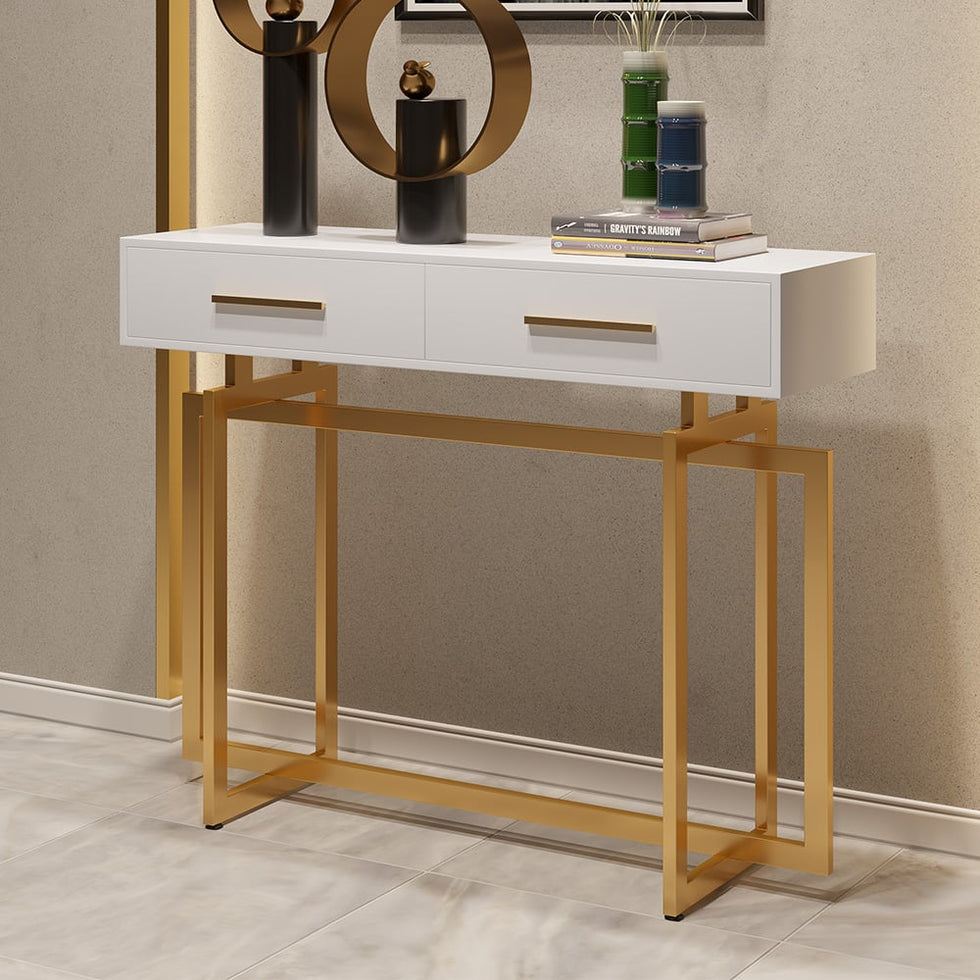 HMR - Modern Narrow 40" Console Table with Storage Drawers