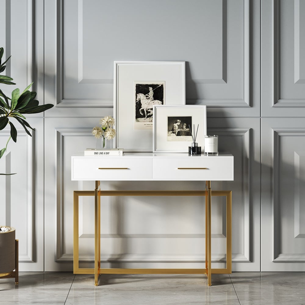 HMR - Modern Narrow 40" Console Table with Storage Drawers