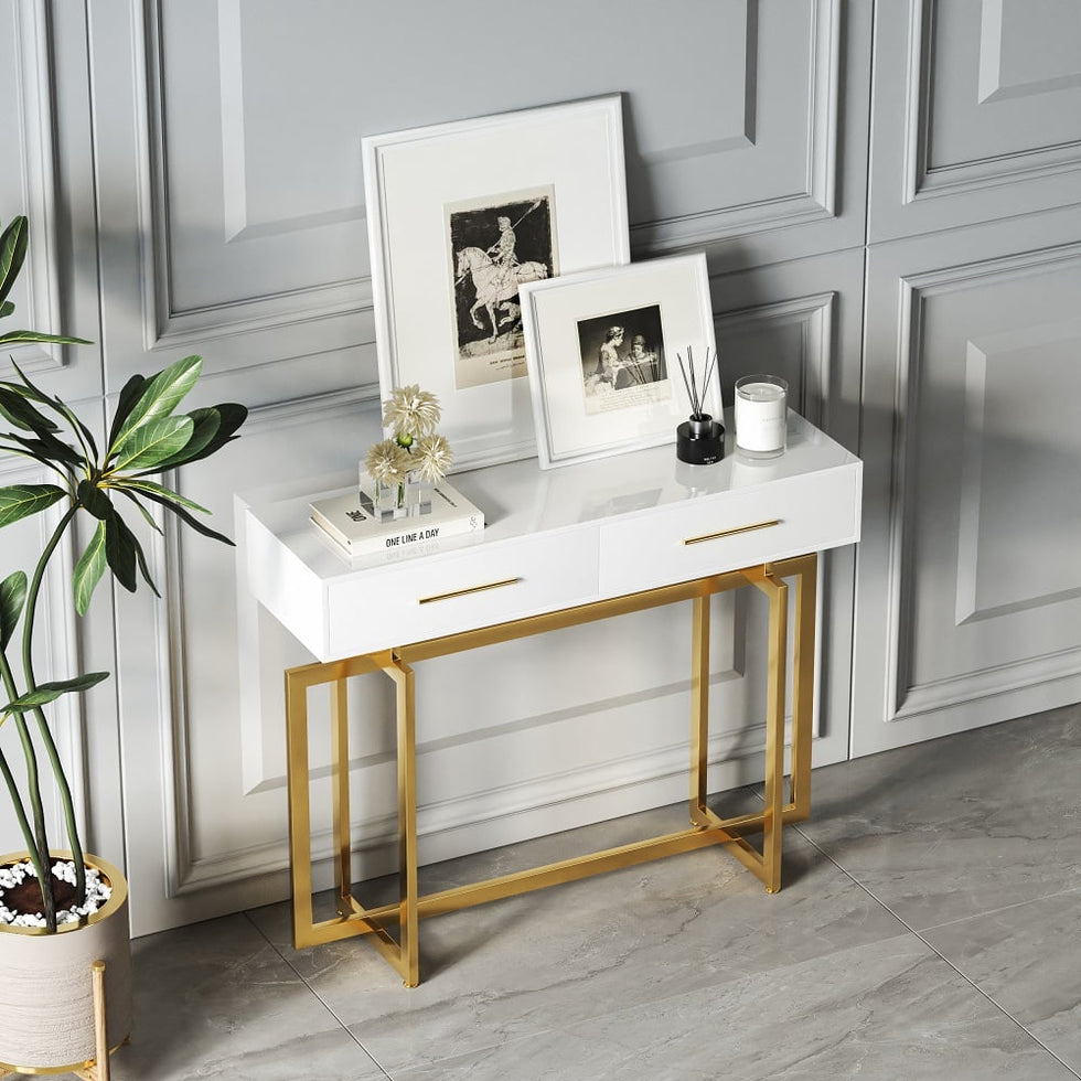 HMR - Modern Narrow 40" Console Table with Storage Drawers