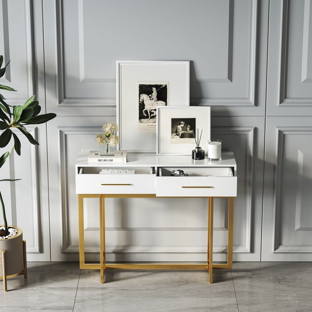 HMR - Modern Narrow 40" Console Table with Storage Drawers