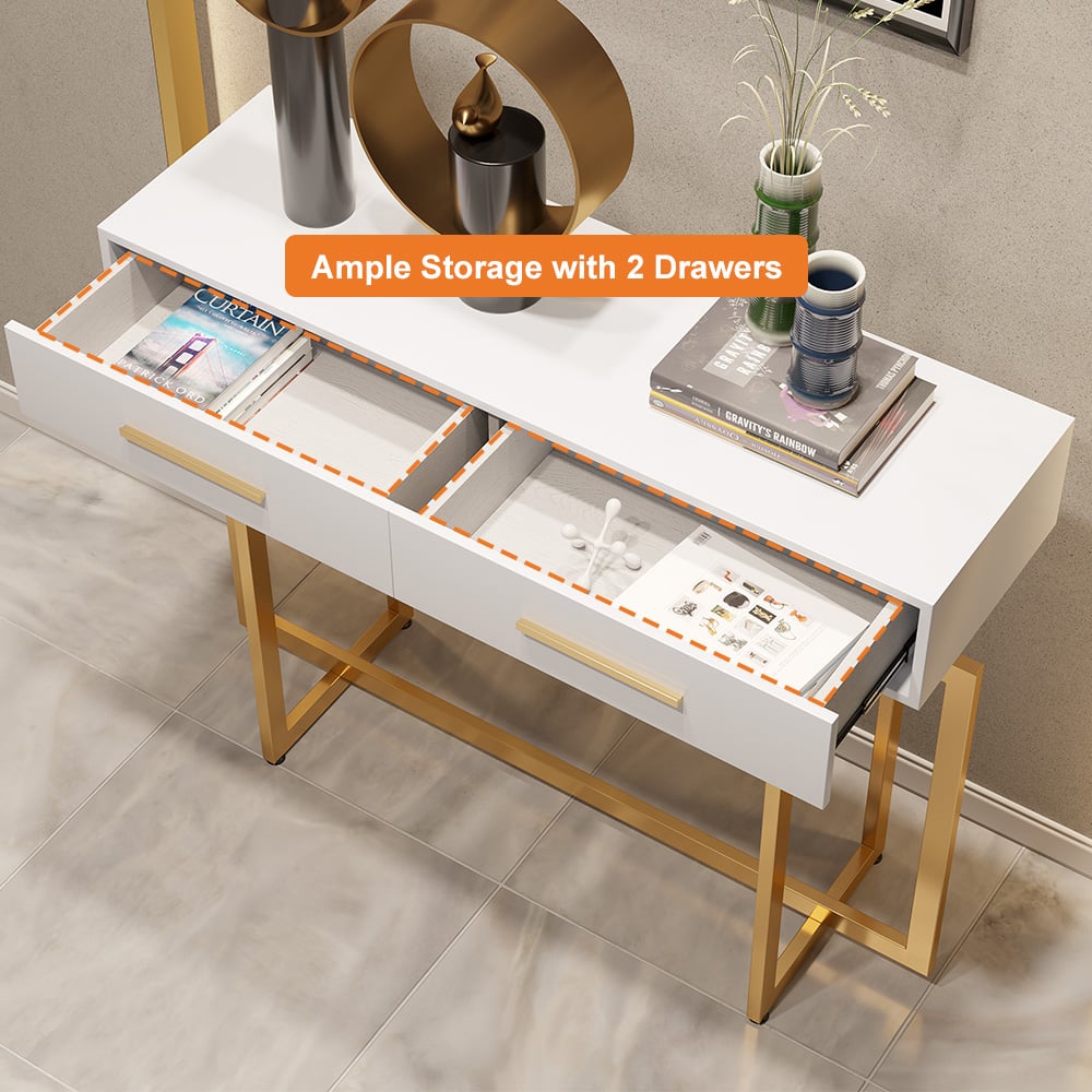 HMR - Modern Narrow 40" Console Table with Storage Drawers