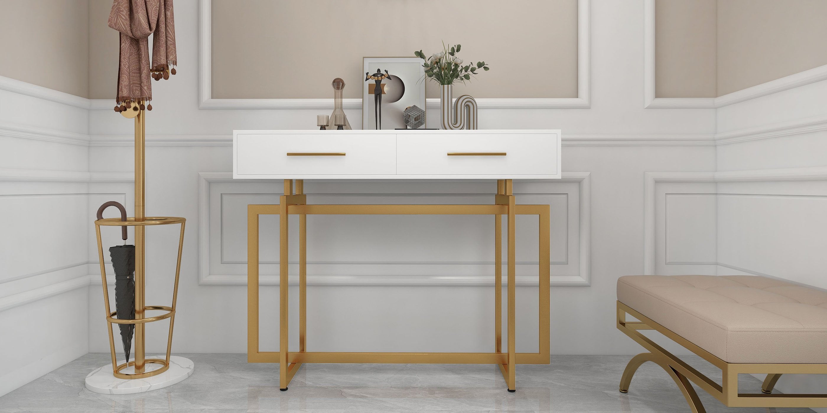 HMR - Modern Narrow 40" Console Table with Storage Drawers