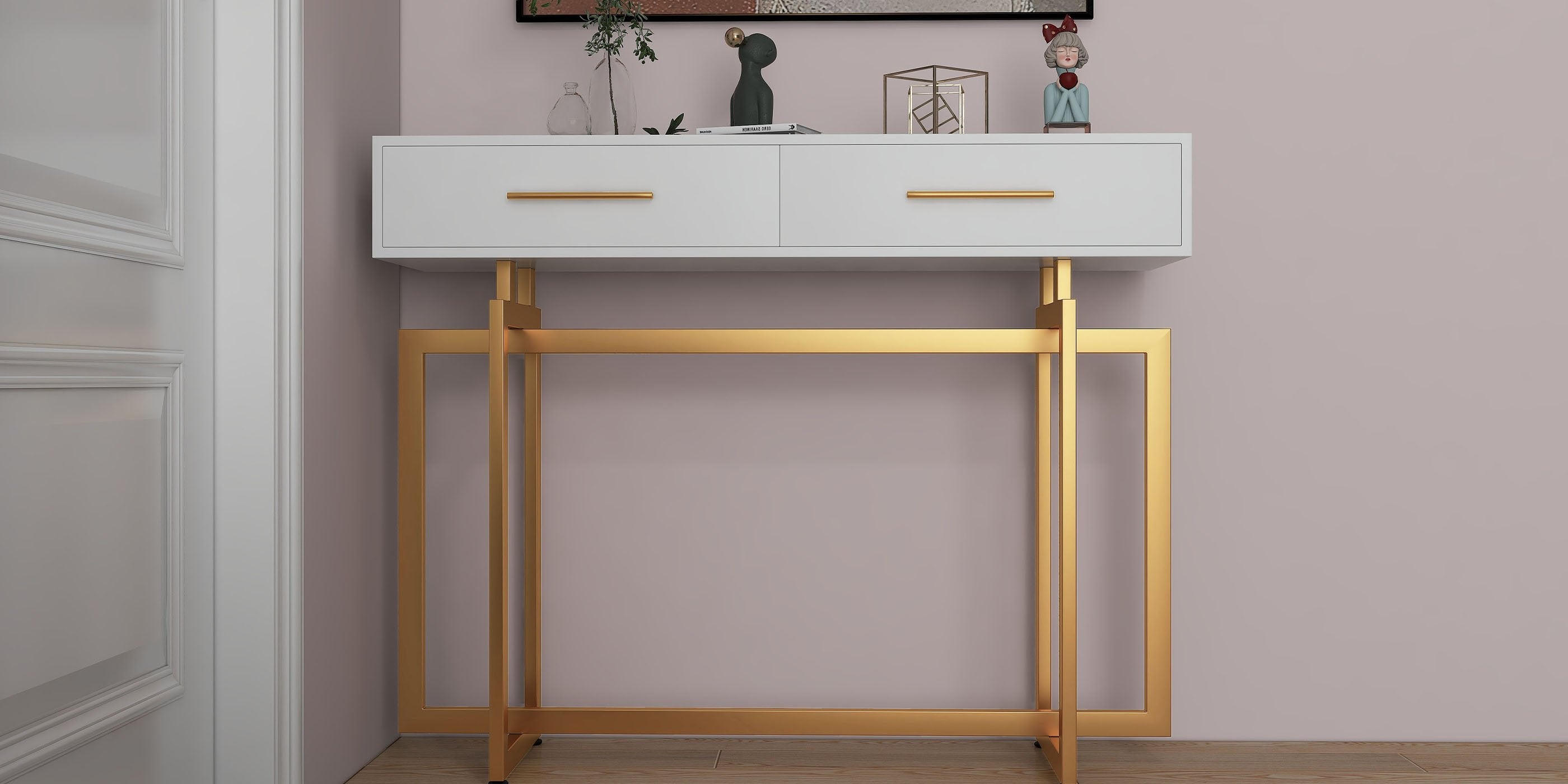 HMR - Modern Narrow 40" Console Table with Storage Drawers