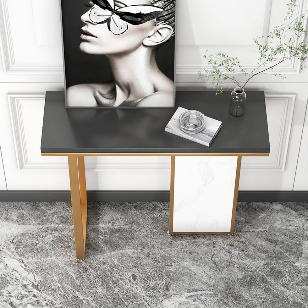 HMR - Modern Rectangular Console Table with Wooden Top 39" in Black and White