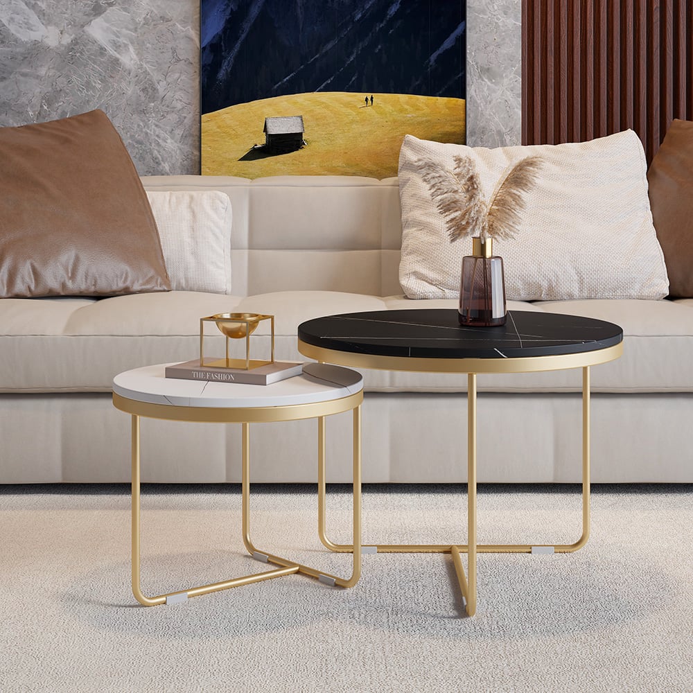 HMR - Modern Round Nesting Coffee Table (Set of 2)