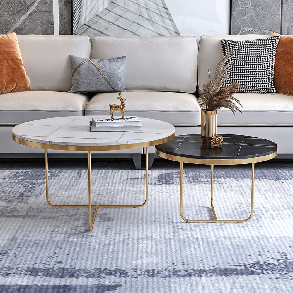 HMR - Modern Round Nesting Coffee Table (Set of 2)