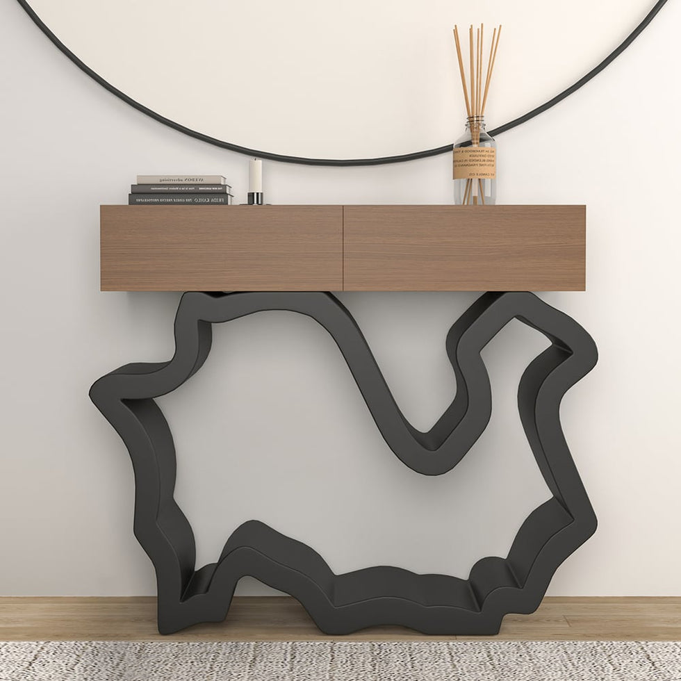 HMR - Modern Console Table with Drawers 39.4" in Black