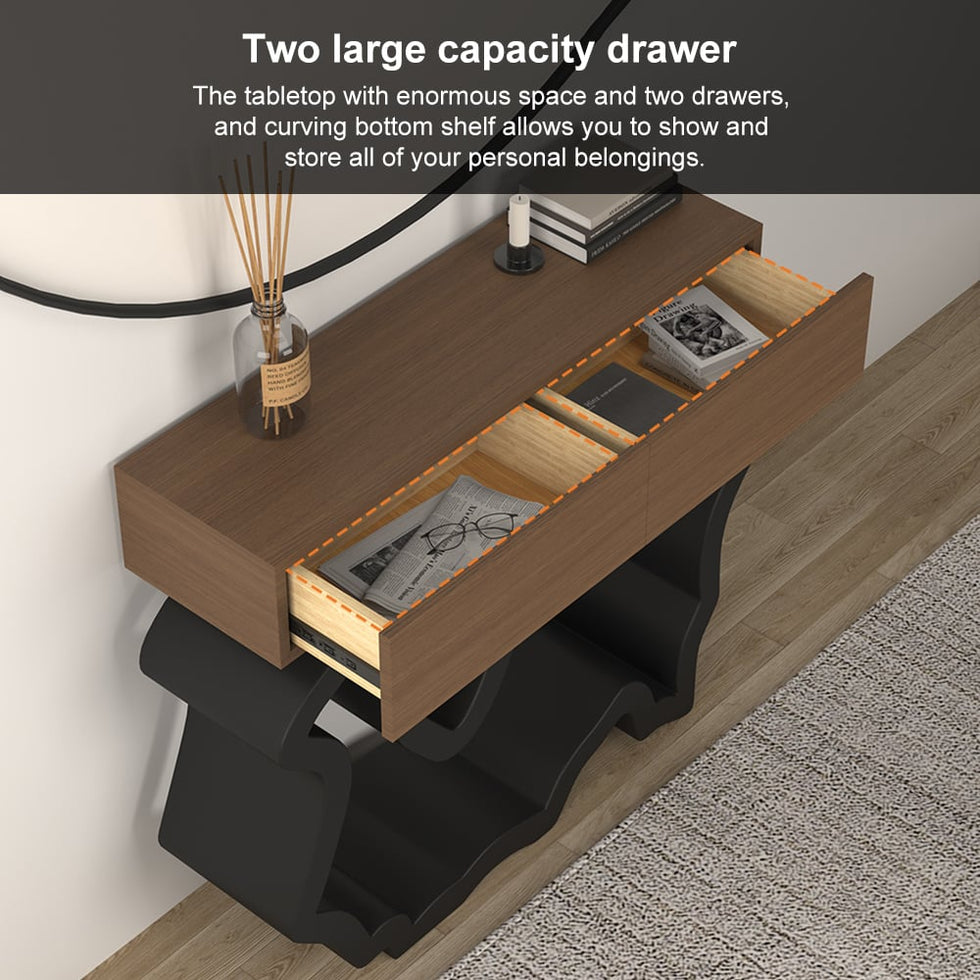 HMR - Modern Console Table with Drawers 39.4" in Black