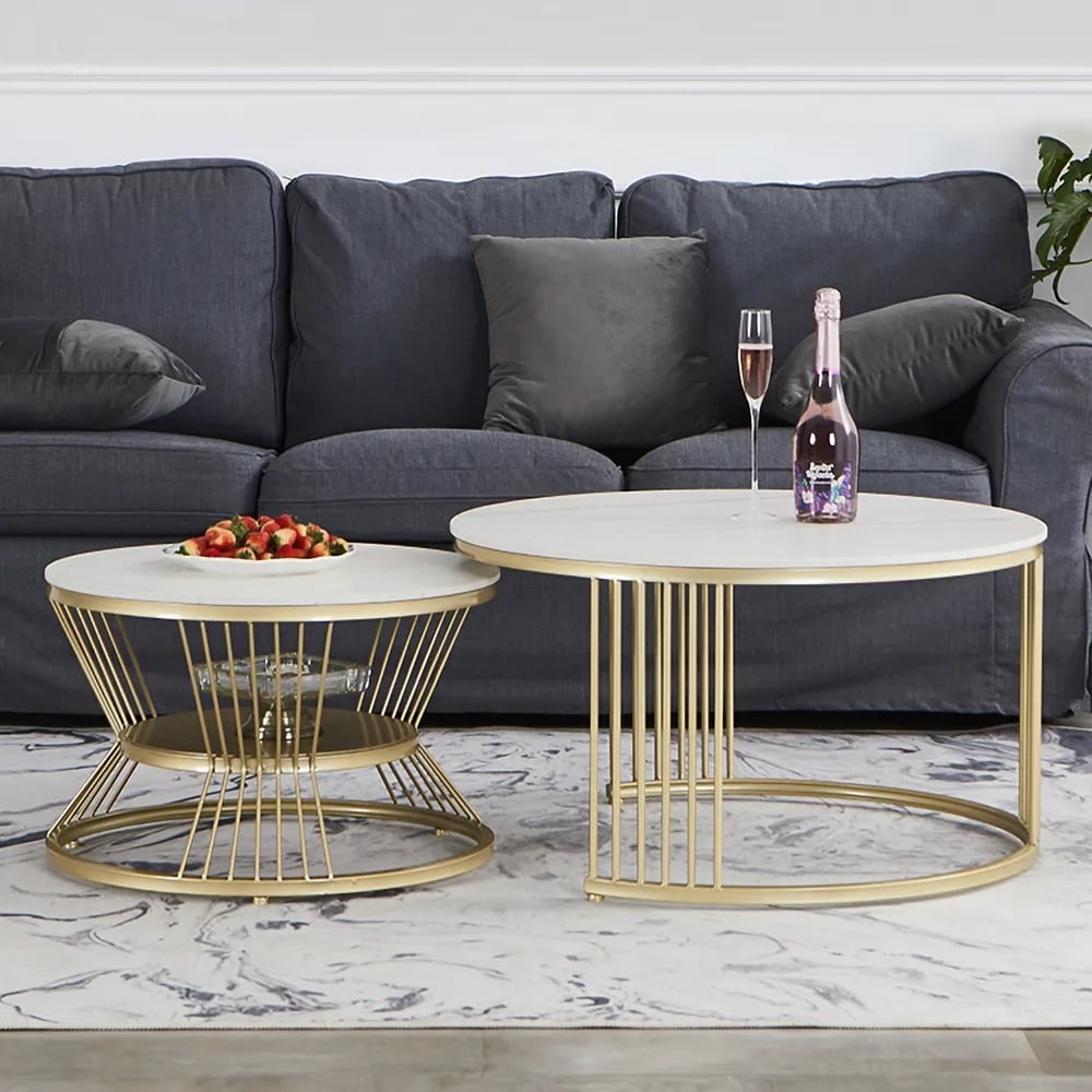 HMR - Modern Nesting Coffee Table Set with Sintered Stone Top (Set of 2)