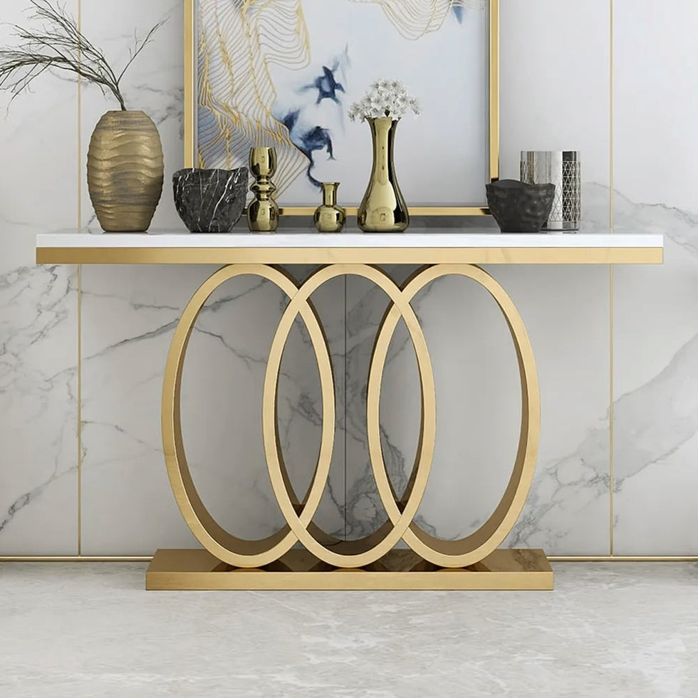 HMR - 47.2" Narrow Console Table with Faux Marble Top in White