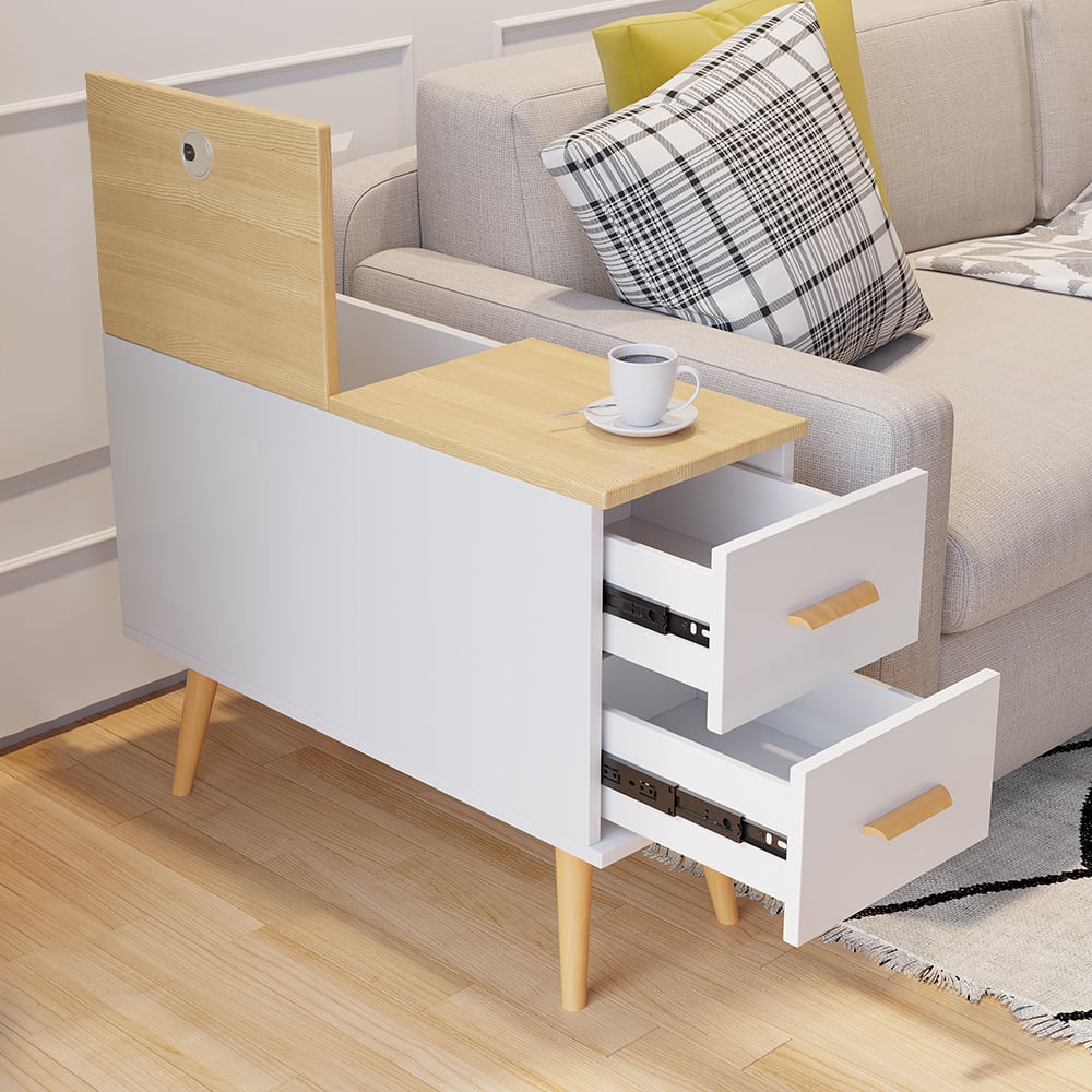 HMR - Modern Rectangle End Table with Drawers