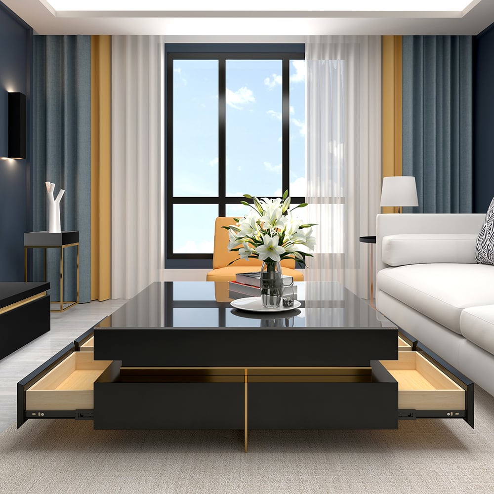 HMR - Modern Square Coffee Table with Drawers