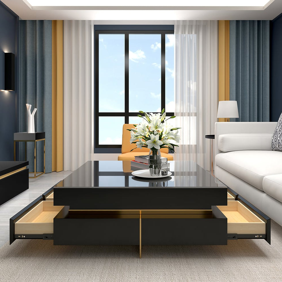 HMR - Modern Square Coffee Table with Drawers