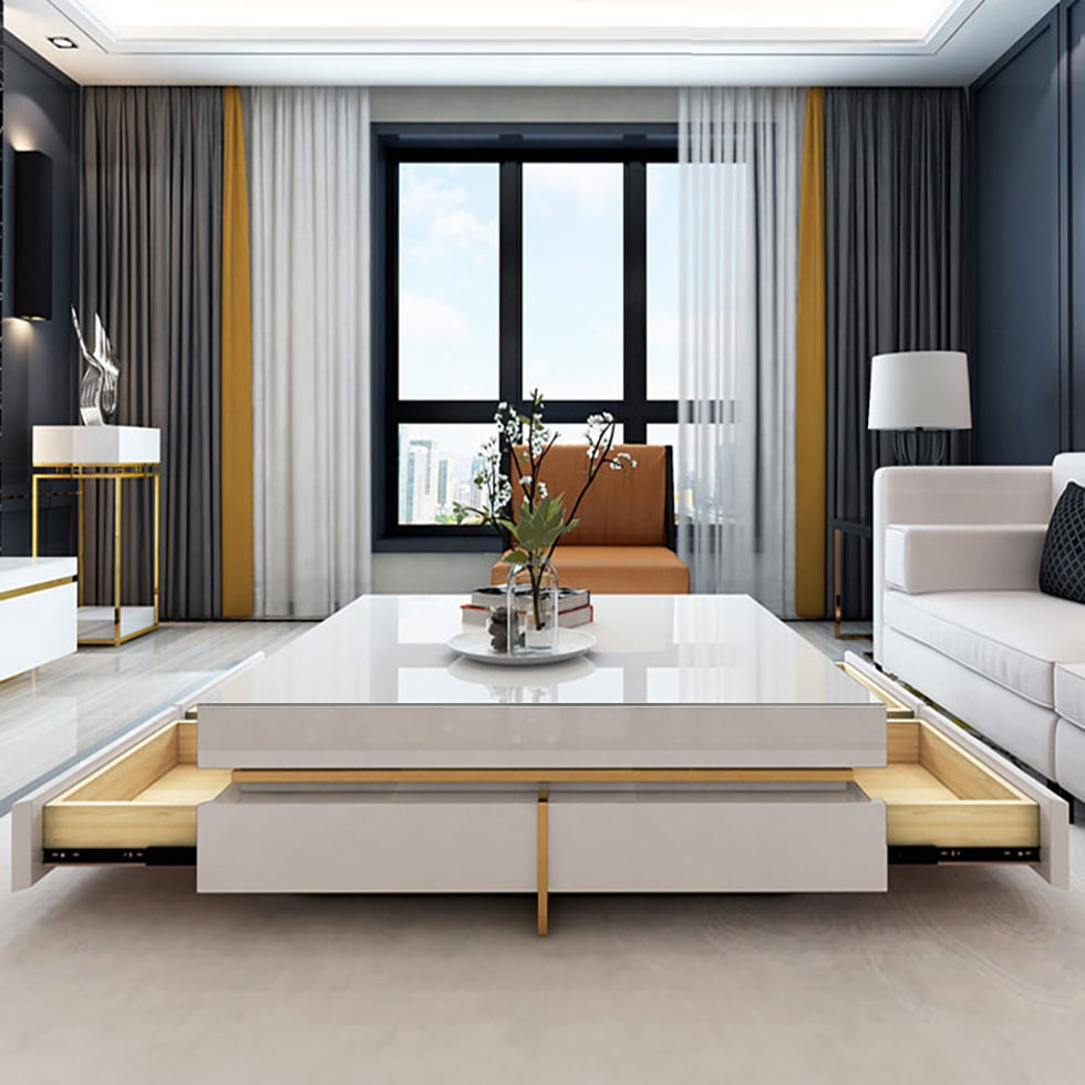 HMR - Modern Square Coffee Table with Drawers