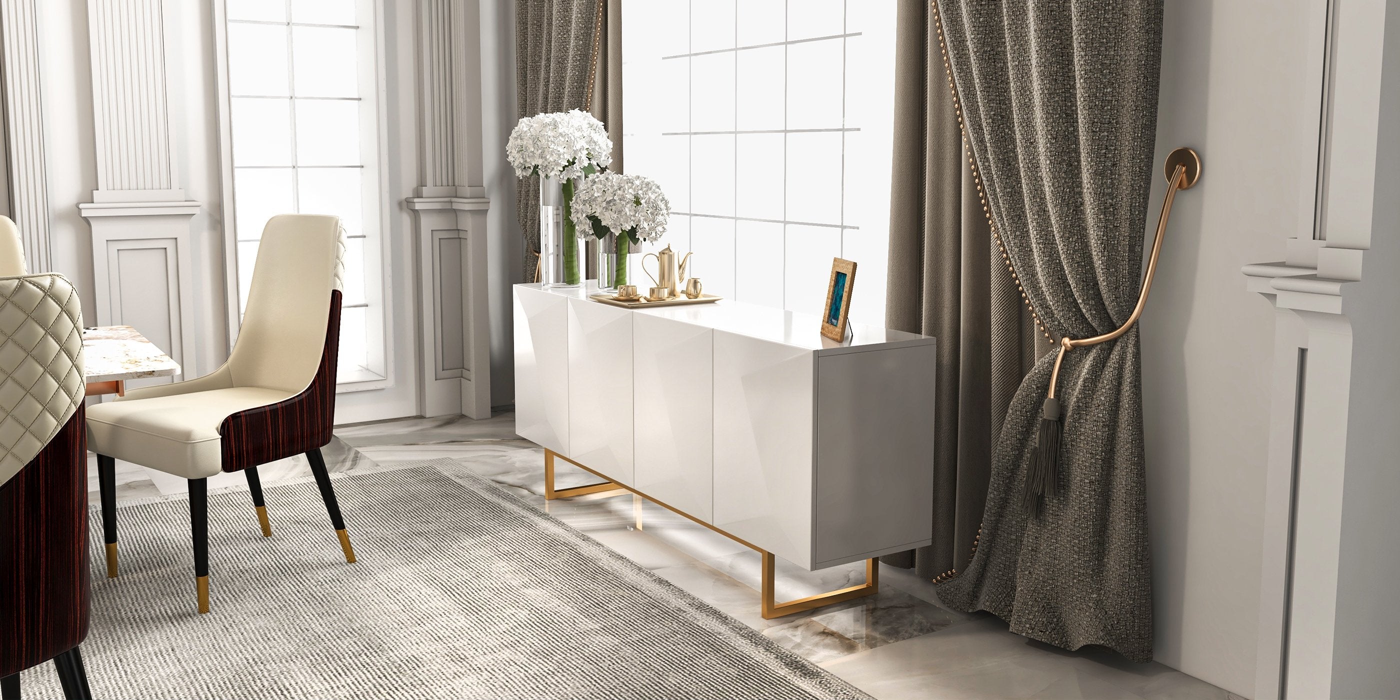 HMR - 71" Modern Wood Sideboard and Buffets with 4 Doors Adjustable Shelves