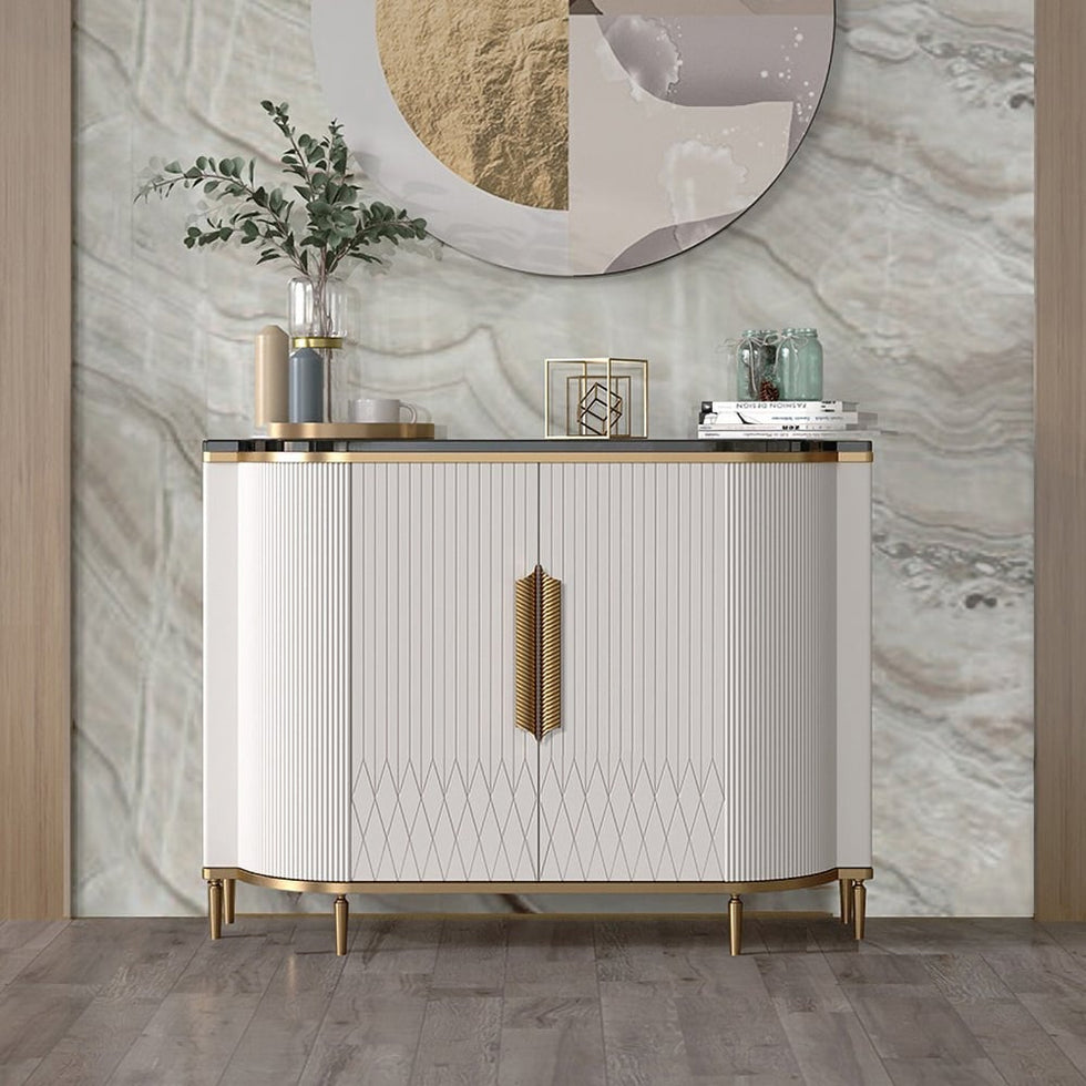 HMR - Luxury 2-Door Faux Marble Top Cabinet in White