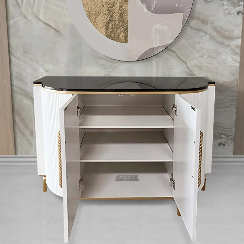 HMR - Luxury 2-Door Faux Marble Top Cabinet in White