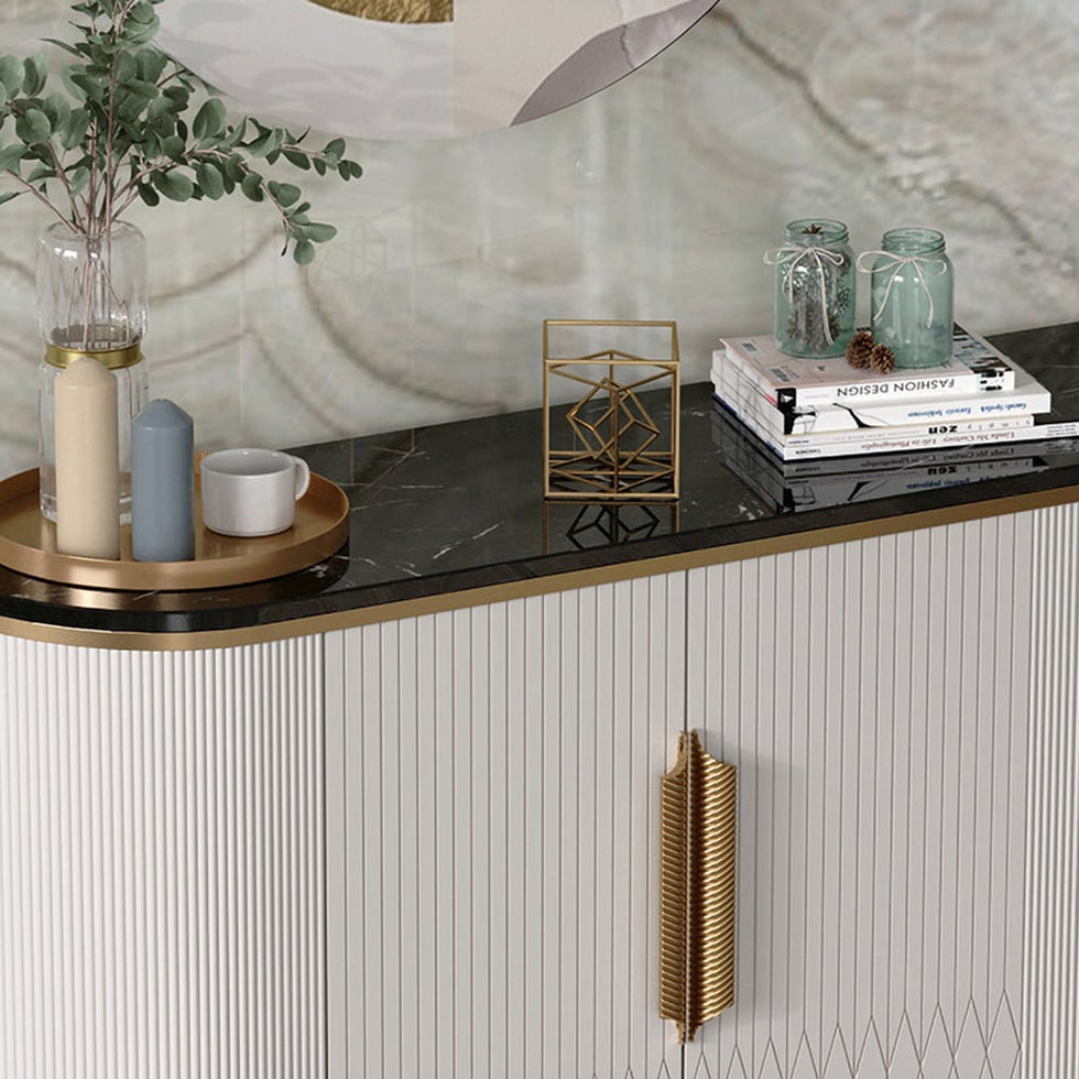 HMR - Luxury 2-Door Faux Marble Top Cabinet in White