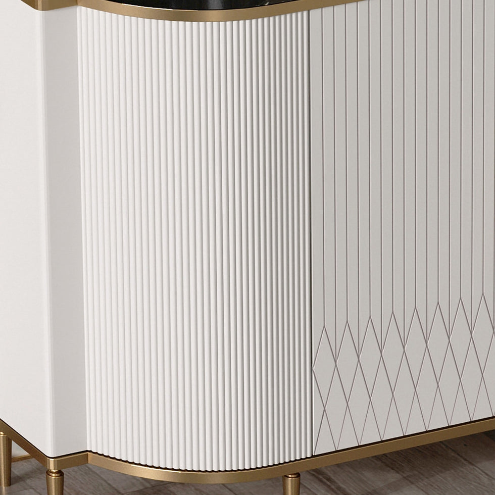 HMR - Luxury 2-Door Faux Marble Top Cabinet in White