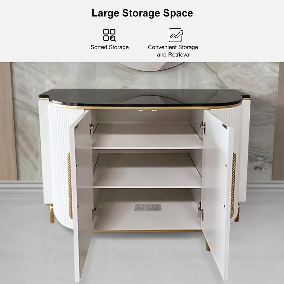 HMR - Luxury 2-Door Faux Marble Top Cabinet in White