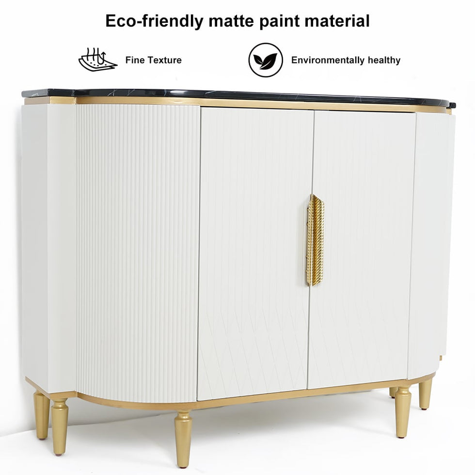 HMR - Luxury 2-Door Faux Marble Top Cabinet in White