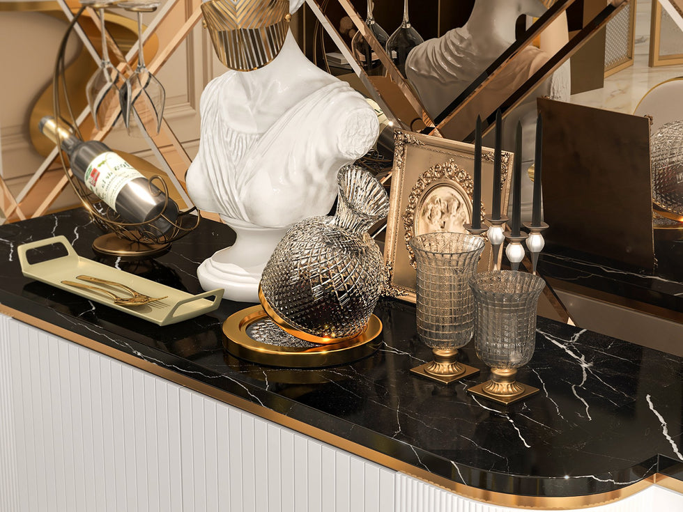 HMR - Luxury 2-Door Faux Marble Top Cabinet in White