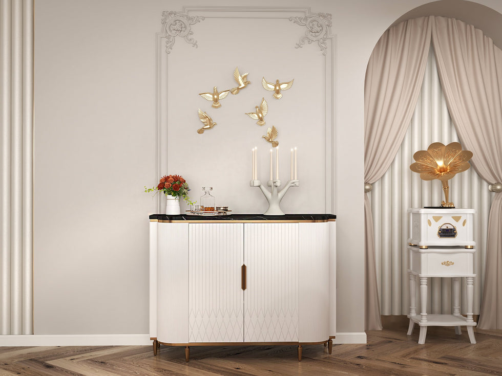 HMR - Luxury 2-Door Faux Marble Top Cabinet in White