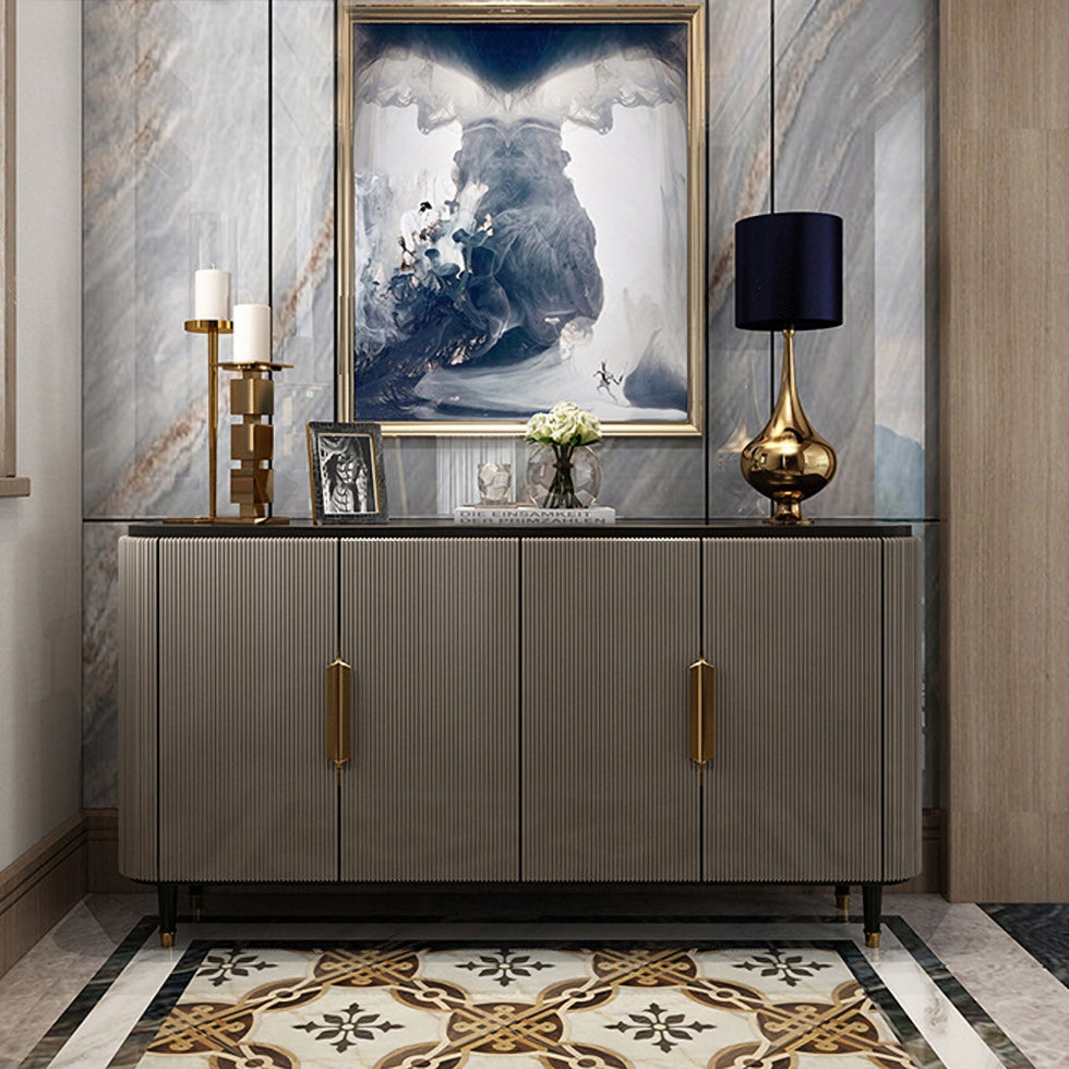 HMR - Modern Kitchen Cabinet with 4 Doors in Gold in Black