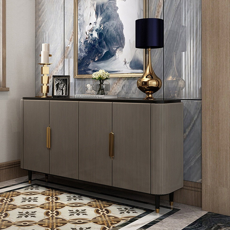 HMR - Modern Kitchen Cabinet with 4 Doors in Gold in Black