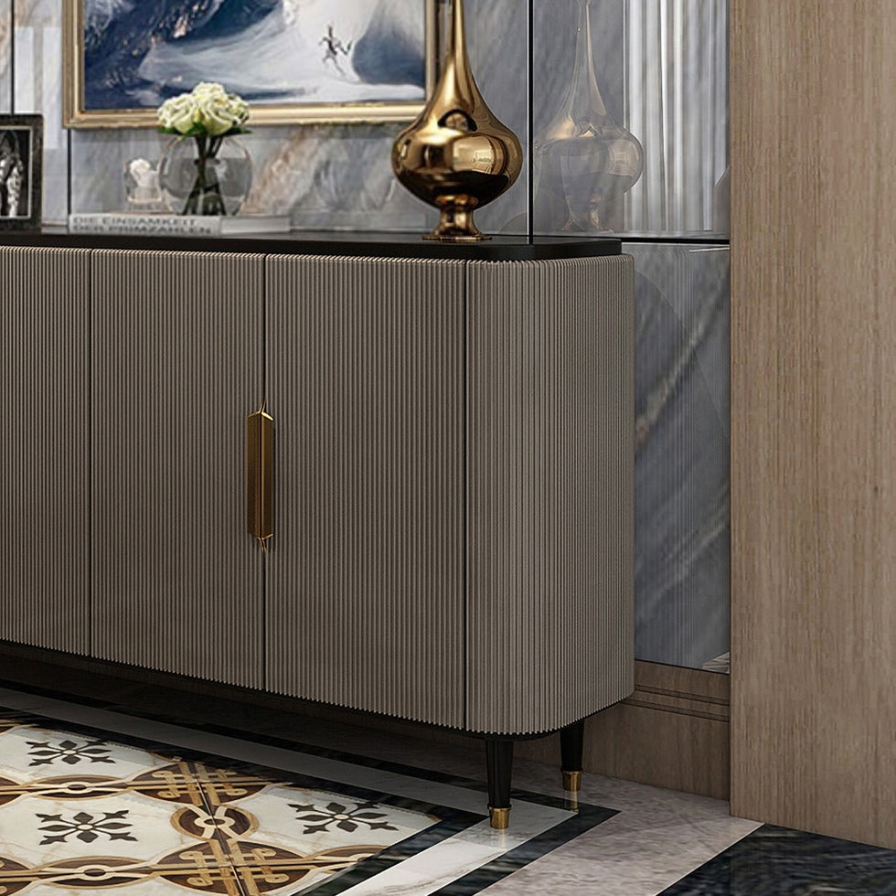 HMR - Modern Kitchen Cabinet with 4 Doors in Gold in Black