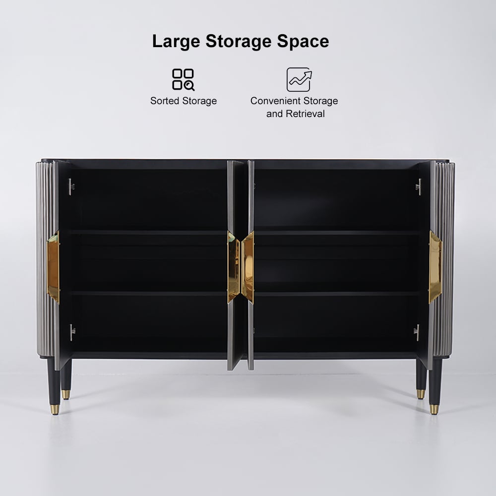 HMR - Modern Kitchen Cabinet with 4 Doors in Gold in Black