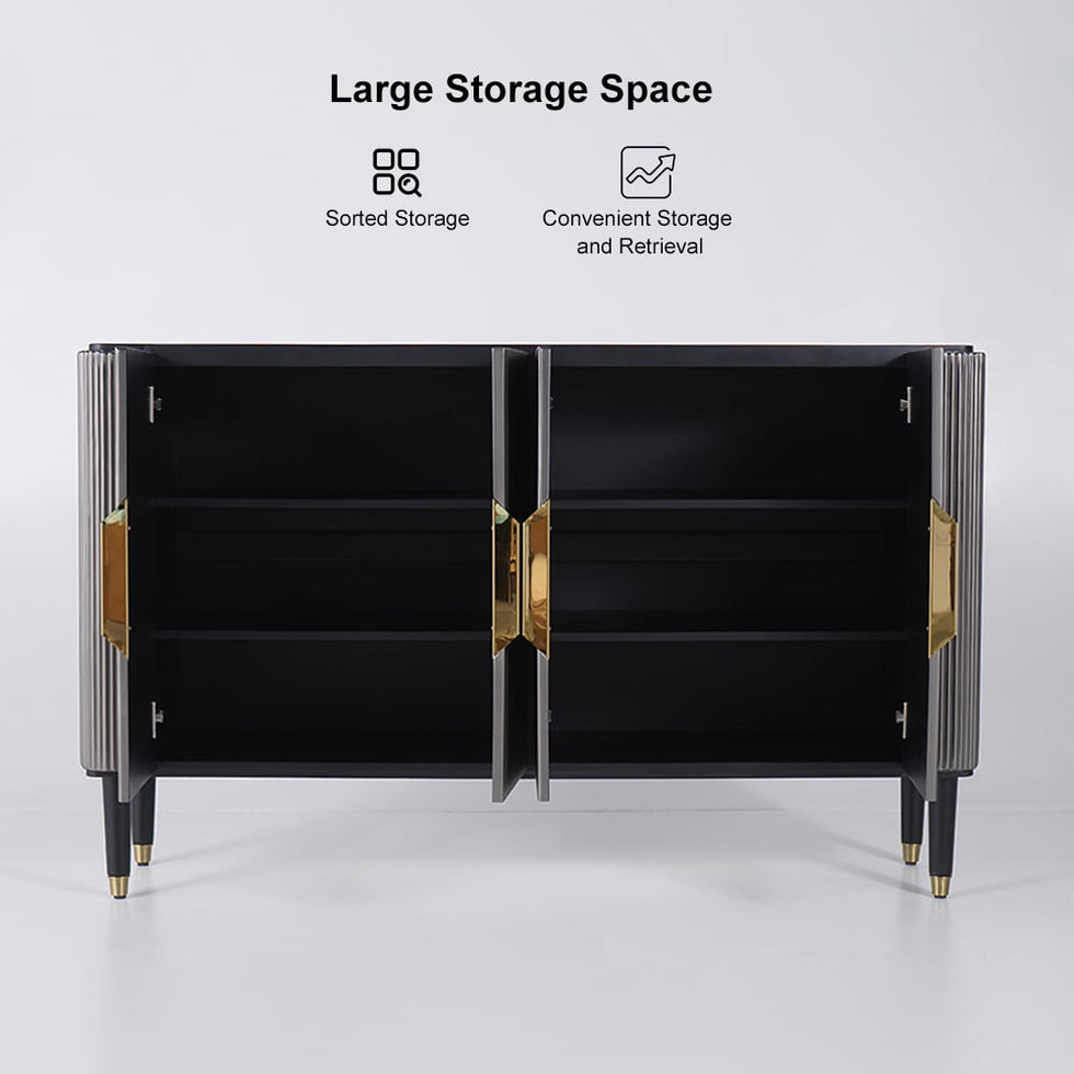 HMR - Modern Kitchen Cabinet with 4 Doors in Gold in Black